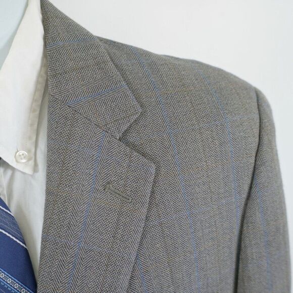 Joseph Feiss Gold Tweed Wool‎ Gray Patchwork Herringbone Tan Blue Windowpane 44R - Picture 2 of 12